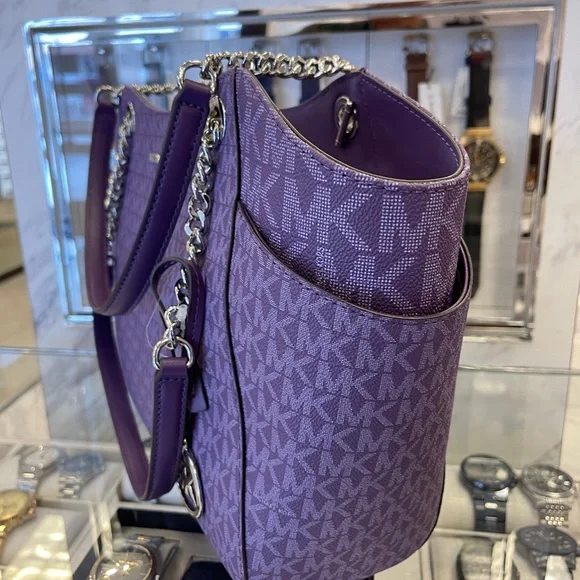 MICHAEL KORS 
Jet Set Travel Lg Signature Chain Shoulder Tote Bag
Dark Purple - Picture 3 of 16